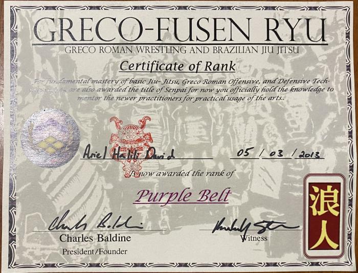 Purple belt · May 3, 2013 · Promoted by Charles Baldine