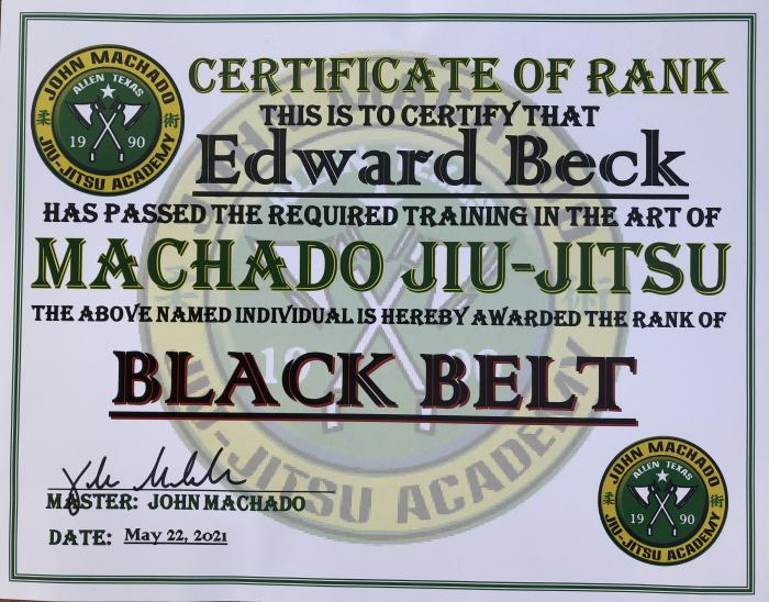 Black belt · May 22, 2021 · Promoted by John Machado