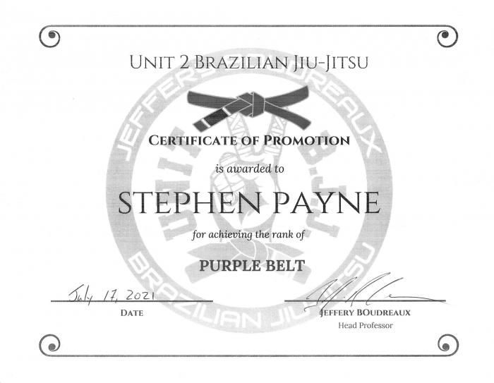 Purple belt · July 17, 2021 · Promoted by Jeffery John Boudreaux