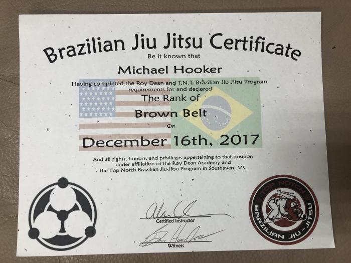 Brown belt · December 16, 2017 · Promoted by Alan Shade