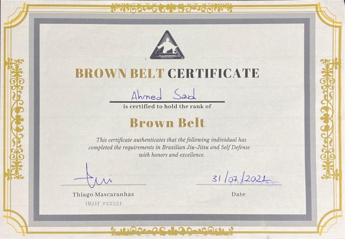Brown belt · July 31, 2021 · Promoted by Thiago Mascaranhas