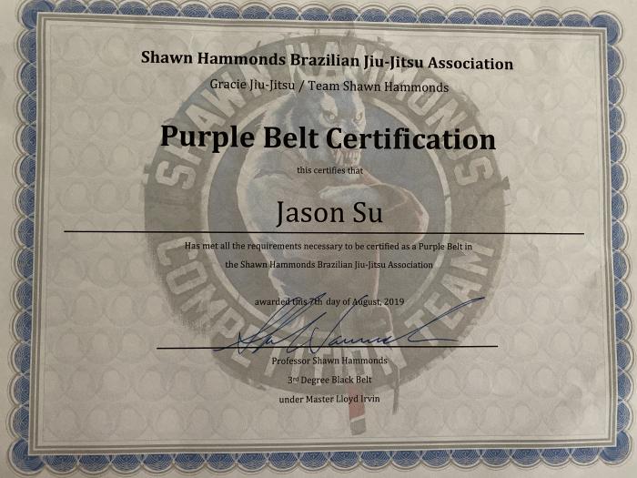 Purple belt · August 7, 2019 · Promoted by Shawn Hammonds