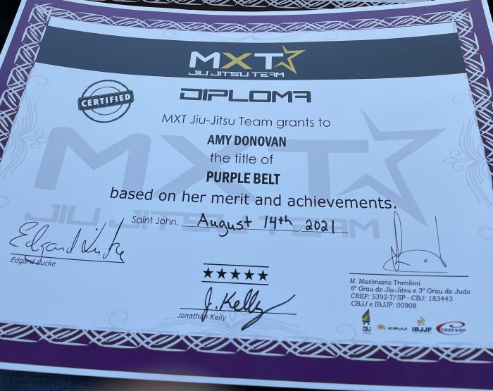 Purple belt · August 14, 2021 · Promoted by Jon Kelly