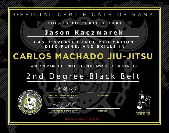 Black belt 2nd degree · March 13, 2021 · Promoted by Carlos Machado