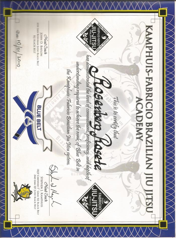 Blue belt · October 4, 2010 · Promoted by Stephen Kamphuis