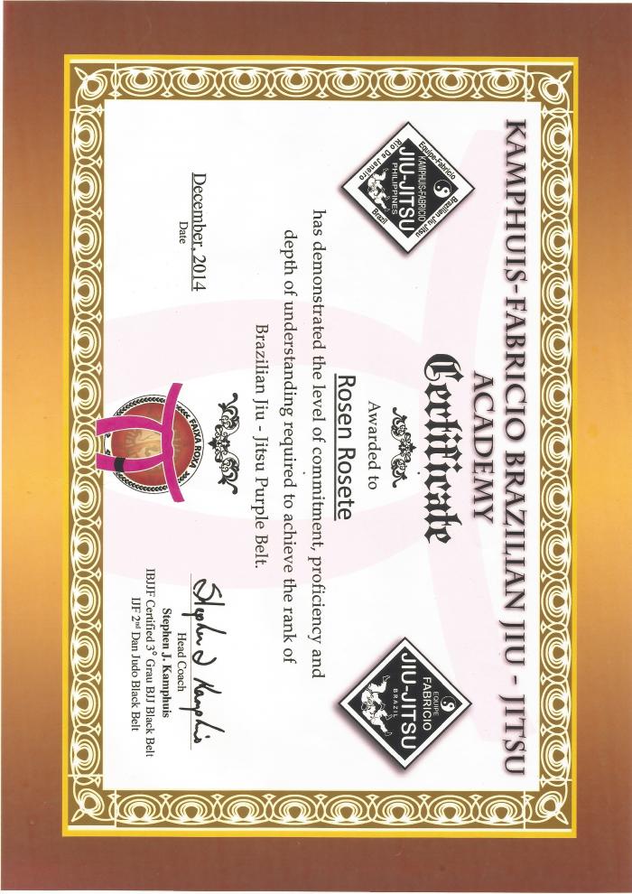 Purple belt · December 6, 2014 · Promoted by Stephen Kamphuis