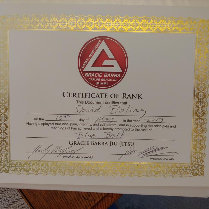 Blue belt · May 10, 2013 · Promoted by Joe Wilk