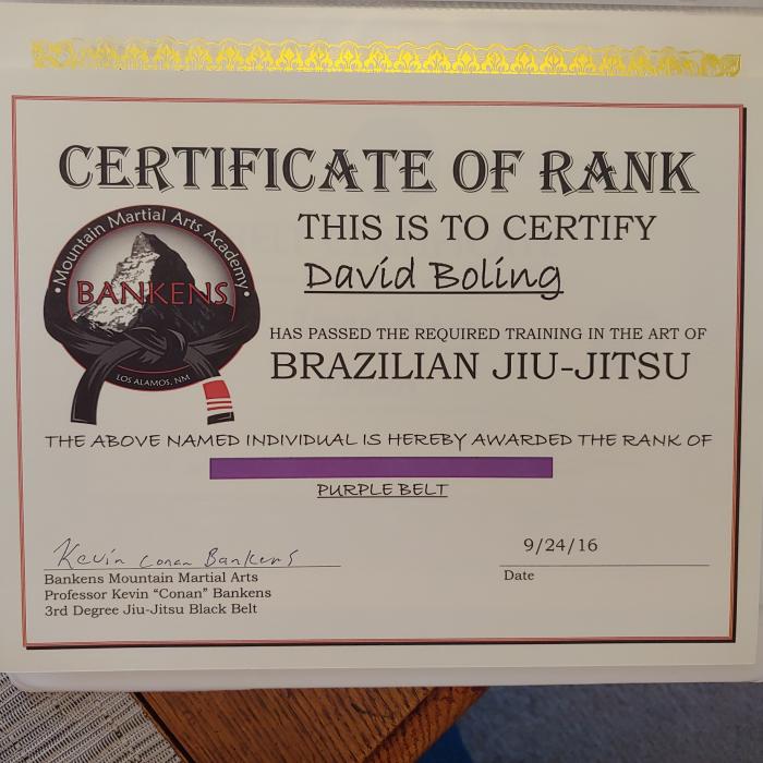 Purple belt · September 24, 2016 · Promoted by Kevin "Conan" Bankens