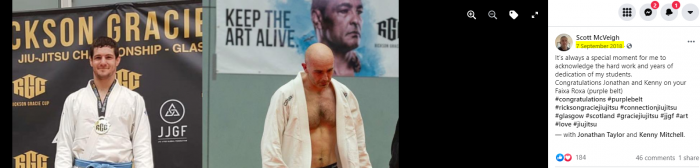 Purple belt · September 7, 2018 · Promoted by Scott McVeigh