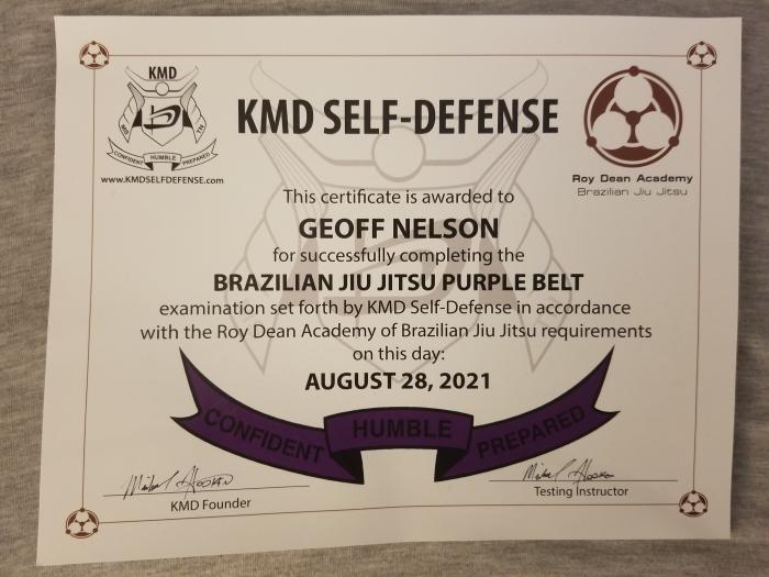 Purple belt · August 28, 2021 · Promoted by Michael Hooker