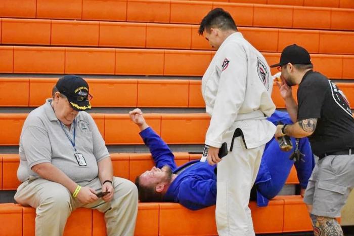 Moments after my first Gold medal in comp. I ran to my professor to tell him the news. Exhausted from his own match he was in you can see the joy in both of our expressions.