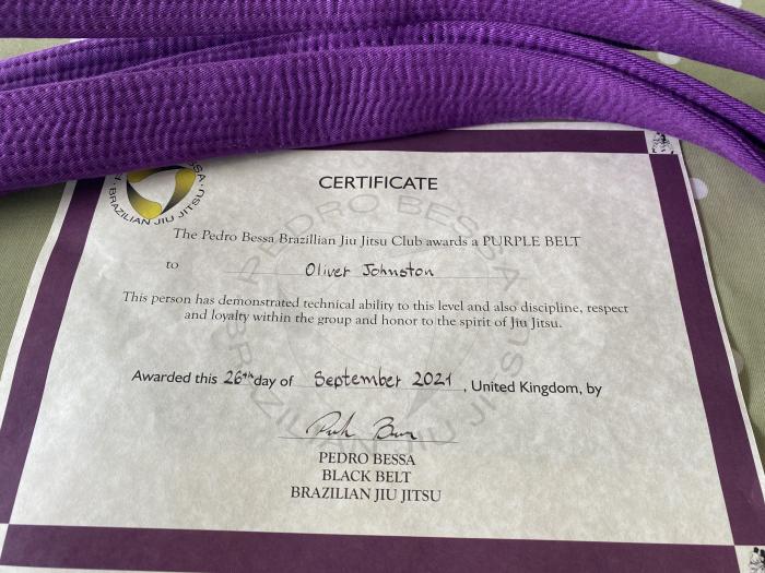 Purple belt · September 26, 2021 · Promoted by Pedro Bessa
