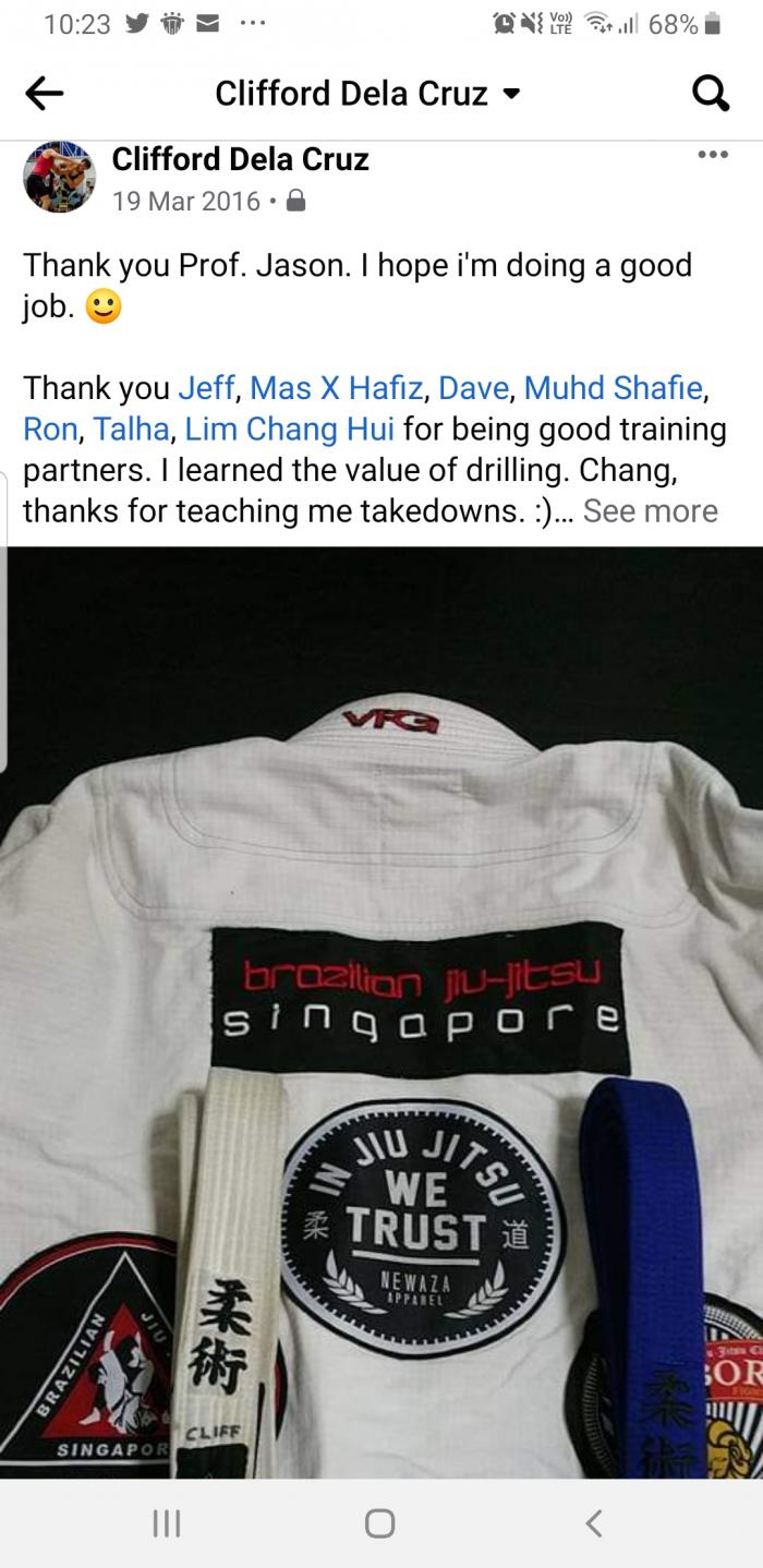 Blue belt · March 19, 2016 · Promoted by Jason Quek