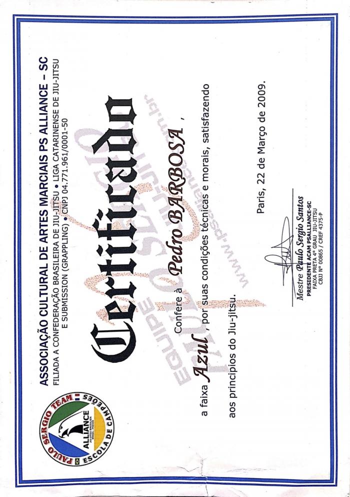 Blue belt · March 10, 2009 · Promoted by Paulo Sergio Silva Dos Santos