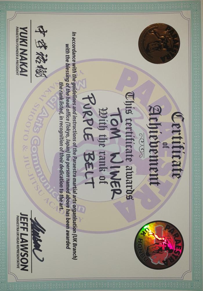 Purple belt · August 31, 2021 · Promoted by Jeff Lawson