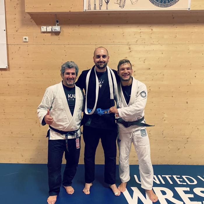 Picture of my bluebelt promotion on 29th september 2021 with Octavio Couto and Felix Königer