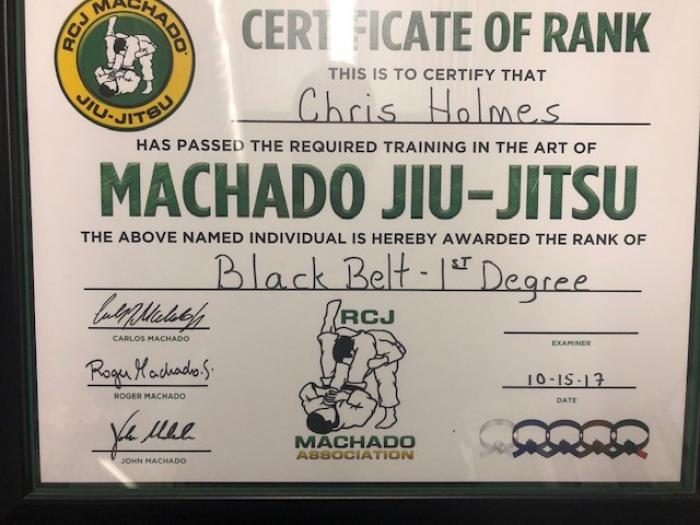 Black belt 1st degree · October 15, 2017 · Promoted by Carlos Machado