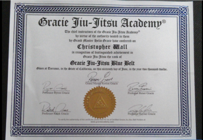 Blue belt · June 23, 2012 · Promoted by Rener and Ryron Gracie