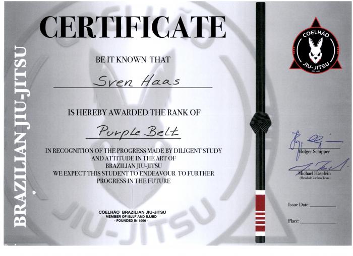 Purple belt · October 17, 2021 · Promoted by Michael Haselein