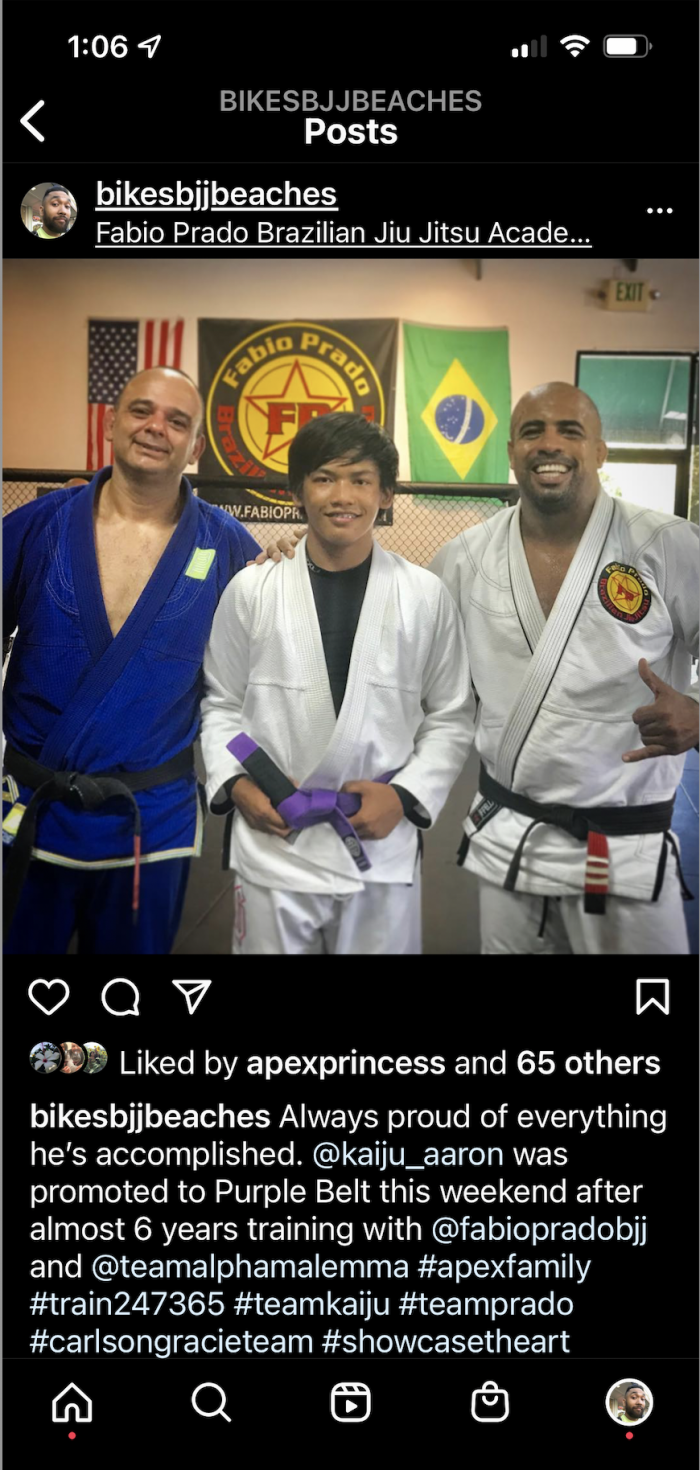 Purple belt · November 10, 2019 · Promoted by Fabio Prado