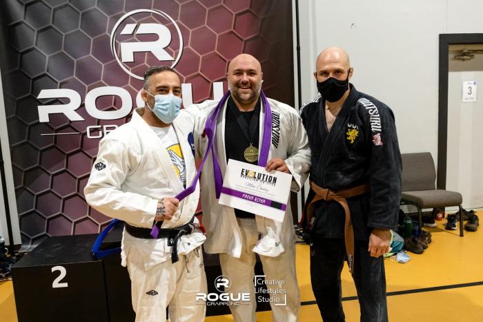 Purple belt · October 9, 2021 · Promoted by Prof Jon Kelly for Prof Steve Burgess amd Prof Dan Guillemette