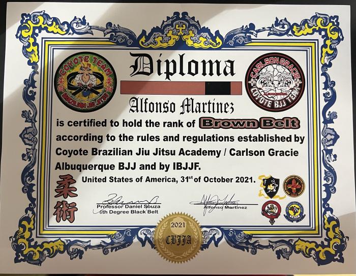 Brown belt · October 31, 2021 · Promoted by Daniel “Coyote” Souza