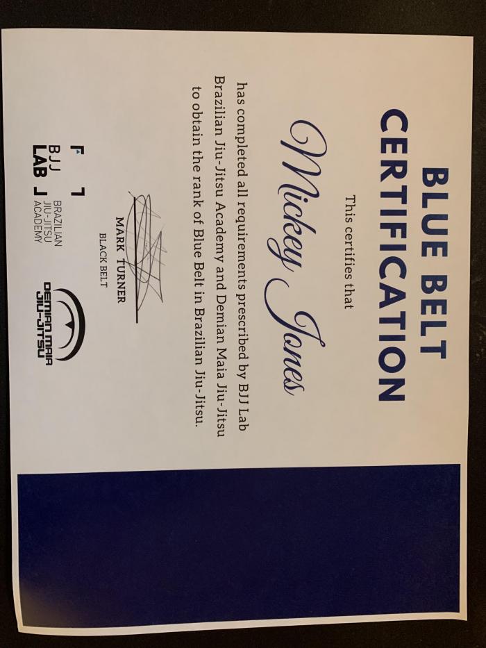 Blue belt · August 1, 2018 · Promoted by Mark Turner