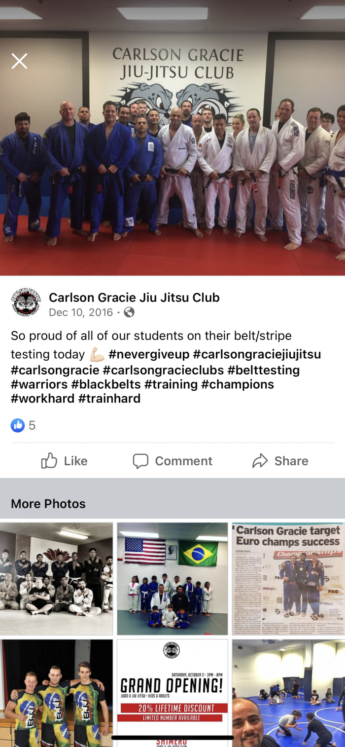 Allan Goes Facebook screenshot. I’m front row, four from the right. The caption indicated that we had just held a a belt grading.