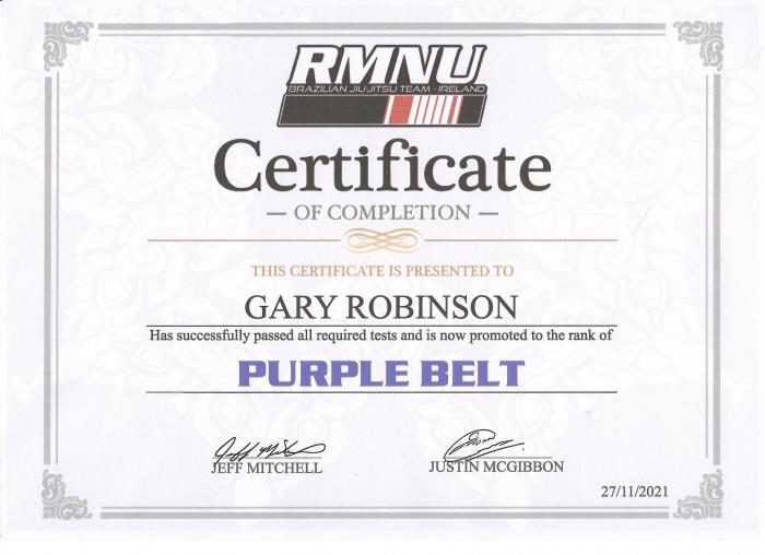 Purple belt · November 27, 2021 · Promoted by Justin McGibbon