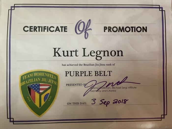 Purple belt · September 3, 2018 · Promoted by Jeremy Workman