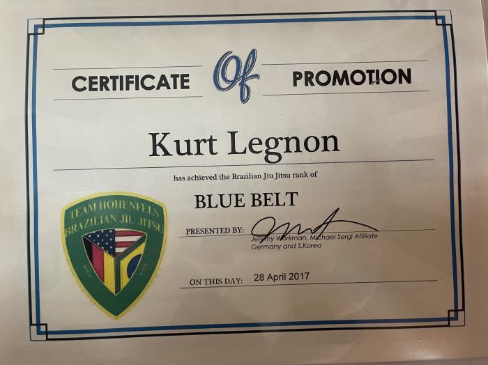Blue belt · April 28, 2017 · Promoted by Jeremy Workman