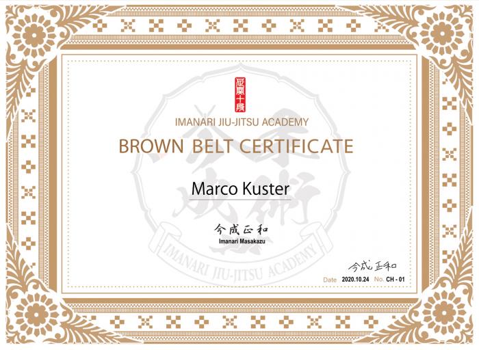 Brown belt · October 24, 2020 · Promoted by Masakazu Imanari
