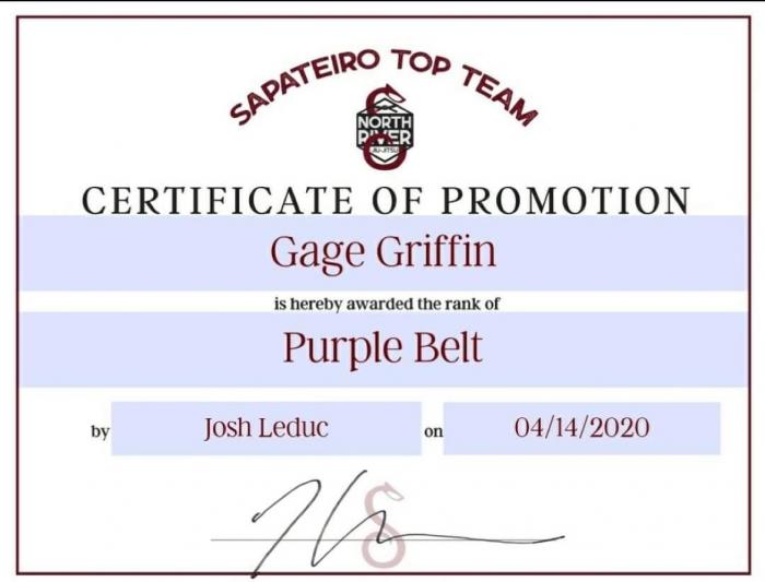 Purple belt · February 8, 2020 · Promoted by Josh Leduc
