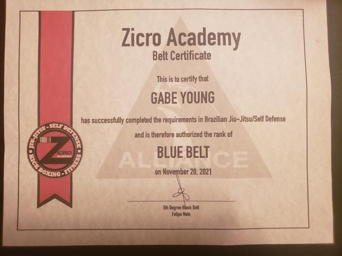 Blue belt · November 20, 2021 · Promoted by Felipe "Zicro" Neto