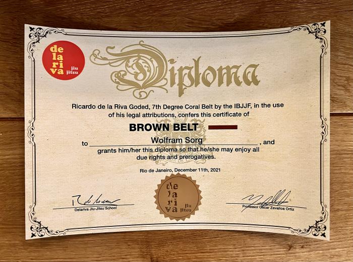 Brown belt · December 11, 2021 · Promoted by Oscar Zevallos Ortiz