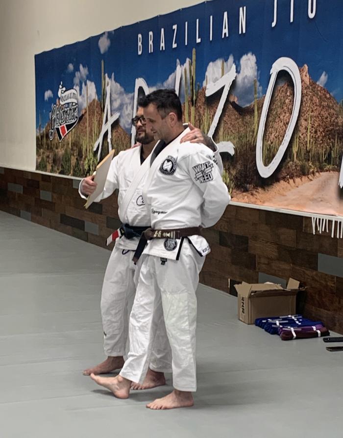 Brown belt promotion stripes by professor Jay Pages