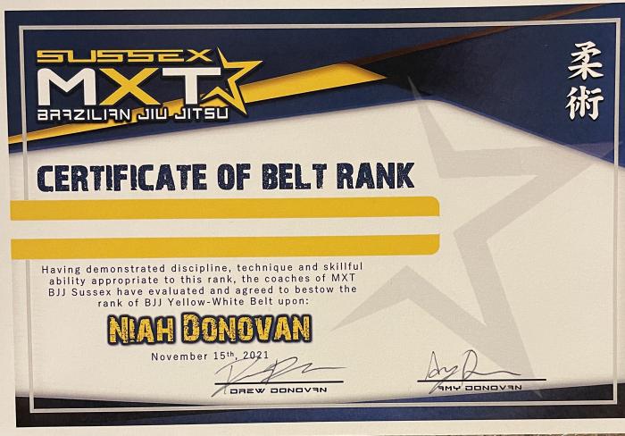 Yellow belt · November 15, 2021 · Promoted by Drew Donovan