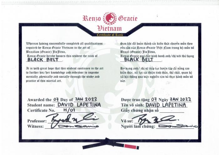 Black belt · January 7, 2022 · Promoted by Reynold Garcia