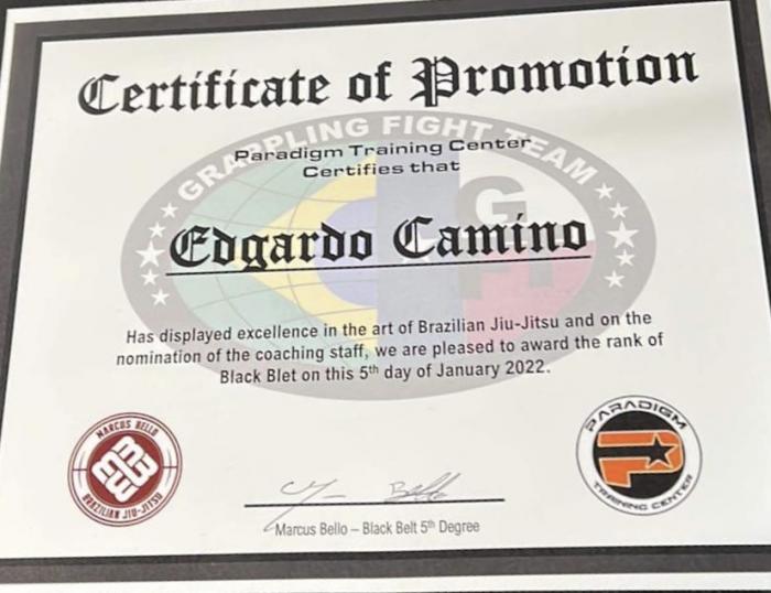 Black belt · January 5, 2022 · Promoted by Marcus Bello