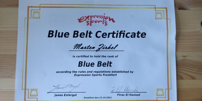 Blue belt · October 23, 2021 · Promoted by Janos Estergal