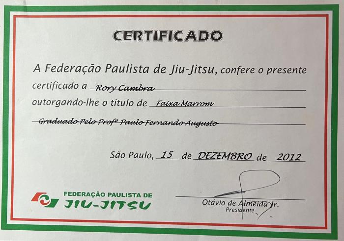 Brown belt · December 15, 2012 · Promoted by Otavio de Almeida Jr.