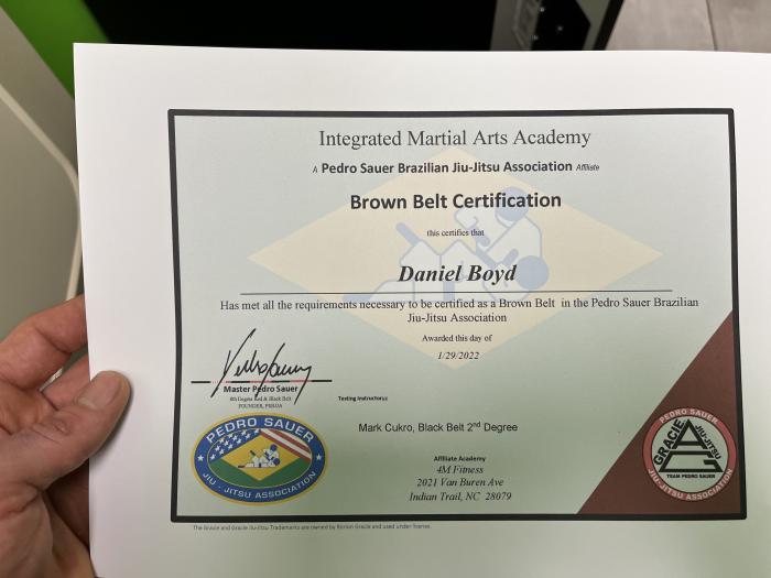 Brown belt · January 29, 2022 · Promoted by Mark Cukro