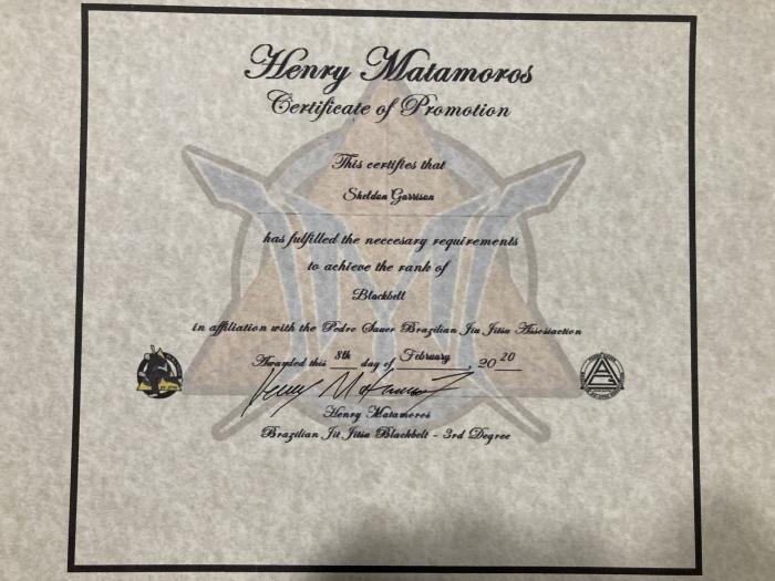 Black Belt certificate