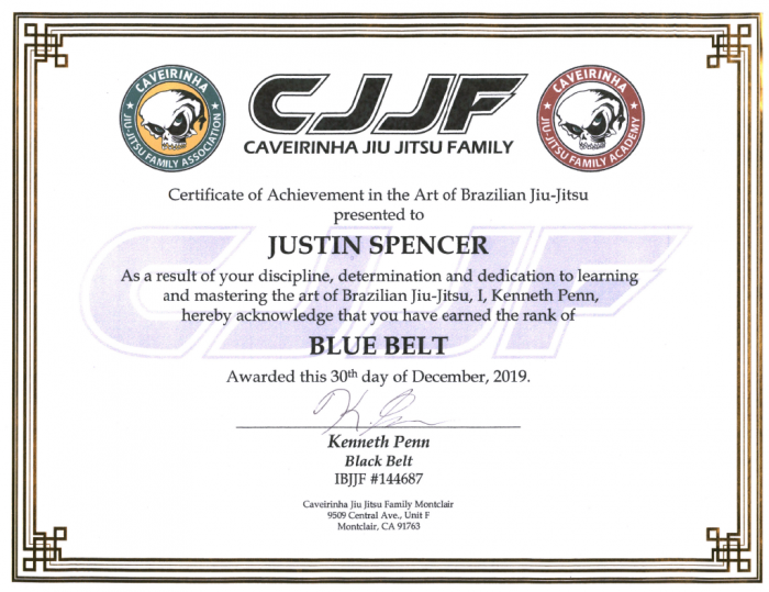Blue belt · December 30, 2019 · Promoted by Kenneth Penn