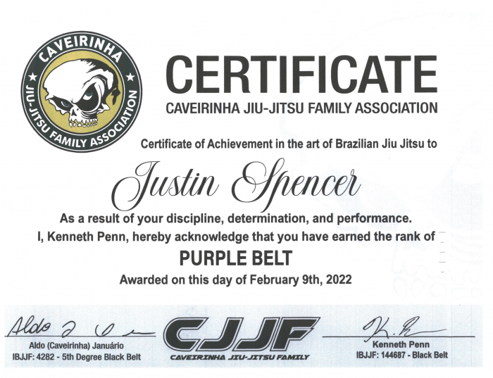 Purple belt · February 9, 2022 · Promoted by Kenneth Penn