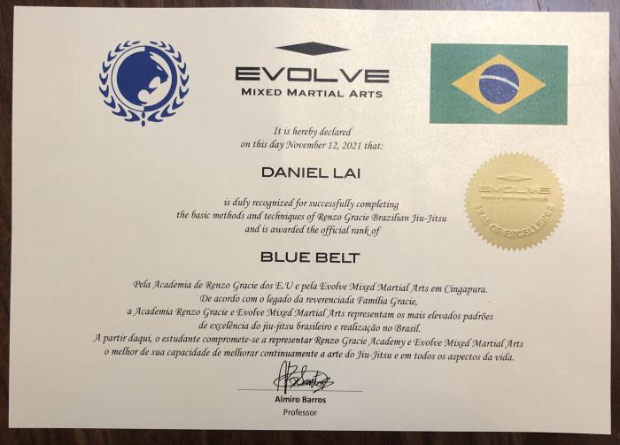 Blue belt · November 12, 2021 · Promoted by Almiro Barros