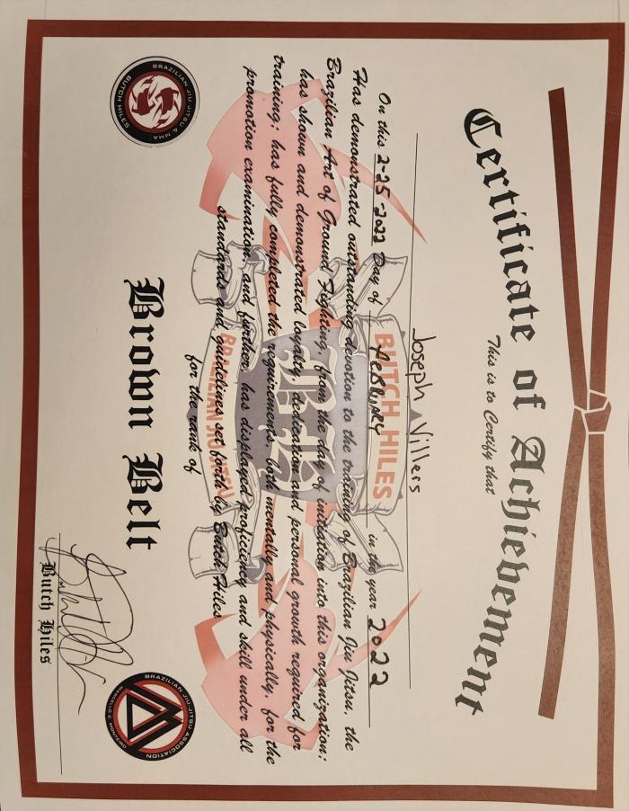 Brown belt · February 25, 2022 · Promoted by Butch Hiles