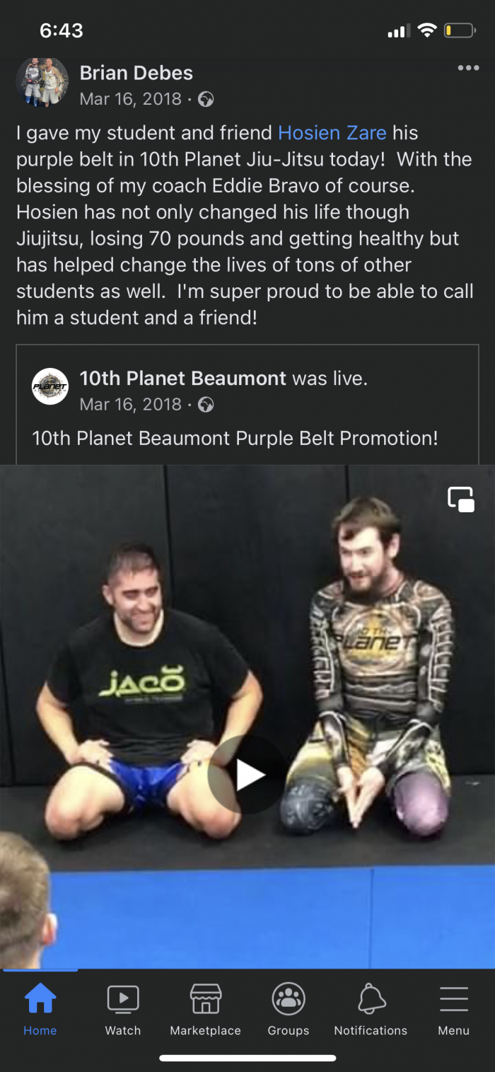 Purple belt · March 16, 2018 · Promoted by Brian Debes