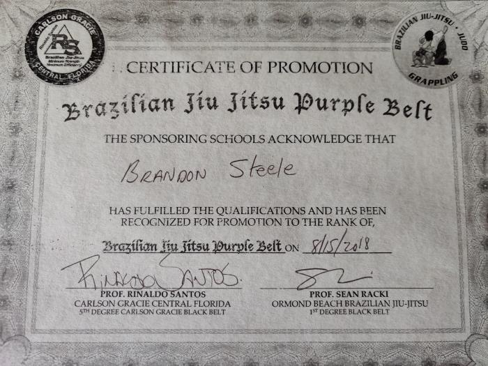 Purple belt · August 15, 2018 · Promoted by Sean Raki
