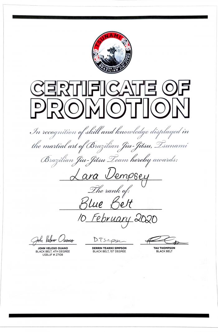 Blue belt · February 10, 2020 · Promoted by Tau Thompson